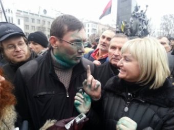 Экс-министра МВД Украины Луценко дважды облили зеленкой на евромайдане (ВИДЕО)