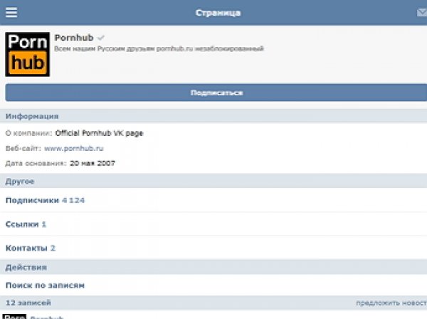 На сайте в «ВКонтакте» PornHub завел официальную страницу