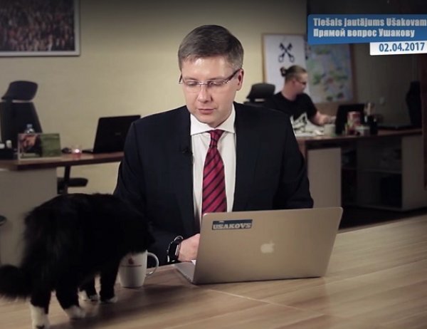 YouTube ВИДЕО: обращение мэра Риги с горожанами прервал наглый кот