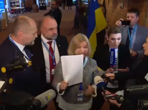 "Поехала поскандалить?": украинский депутата толкнул Скабееву во время интервью в ПАСЕ (ВИДЕО)