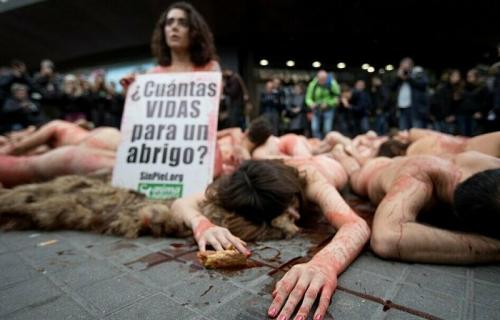 Зоозащитники разделись догола против шуб