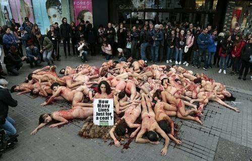 Зоозащитники разделись догола против шуб