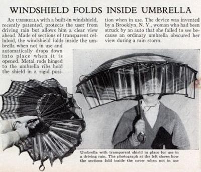 Зонт с лобовым стеклом на случай дождя с ветром (США, 1936)