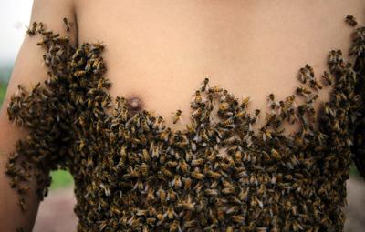Китаец надел костюм из живых пчел
