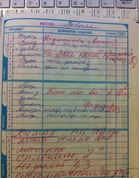 Самые необычные записи учителей в дневниках
