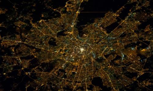 Фотография ночной Москвы, МКС, 29 января 2014 года