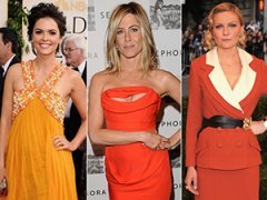 Звездный гардероб: оранжевые платья на красной дорожке