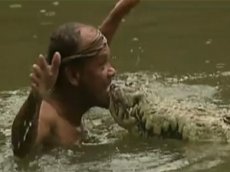 Человек подружился с крокодилом