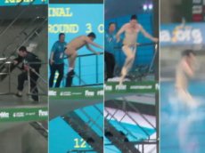 Болельщик спрыгнул с 10-метровой вышки на соревнованиях по прыжкам в воду