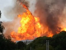 Мощный пожар на ТЭЦ в Мытищах сняли с беспилотника