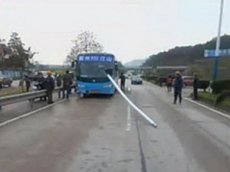 Водитель автобуса спас пассажиров, когда в кабину влетел фонарный столб