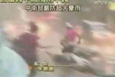 Тайфун обрушился на Тайвань: съемка камерой дорожного видеонаблюдения