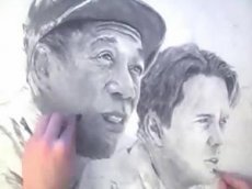 Китаец рисует двумя руками одновременно