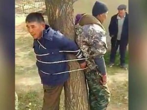 В Киргизии привязали к дереву участкового и чиновника