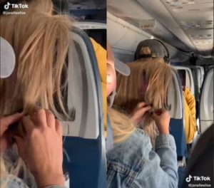 Девушка на видео испортила причёску соседки в самолёте