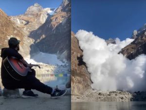 Туристы сняли на видео мощную снежную лавину в горах Непала