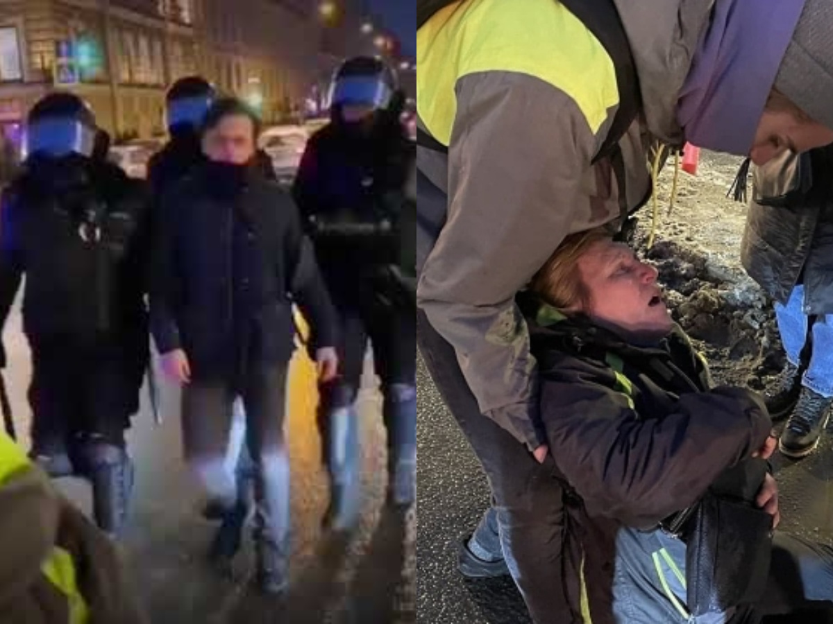 В Петербурге на акции протеста полицейский пнул в живот пожилую женщину