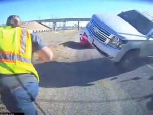 Водитель чудом остался жив, увернувшись от летящего на него внедорожника