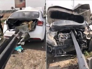 Водитель автомобиля, нанизанного на балку дорожного ограждения, выжил чудом