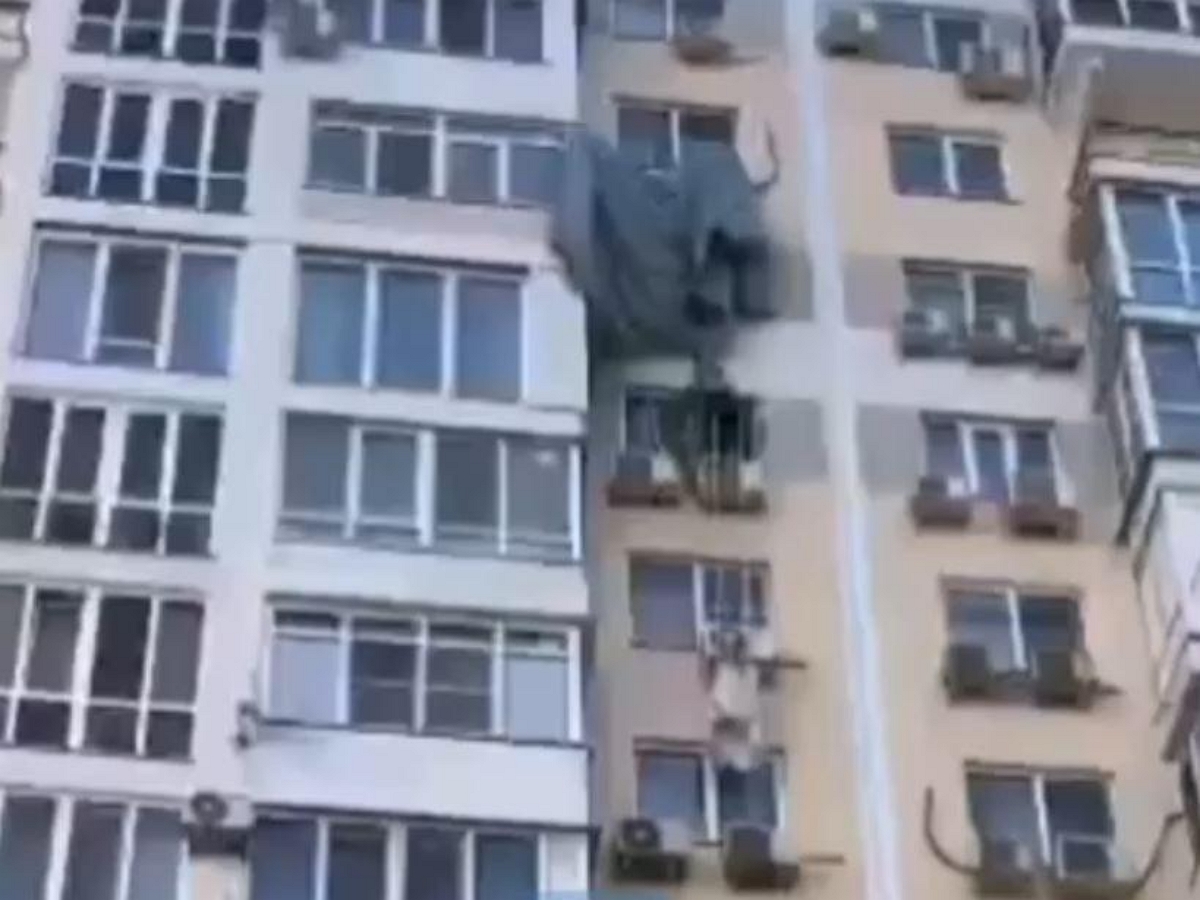 В Краснодаре парашютист приземлился прямо на кондиционер одной из квартир многоэтажки