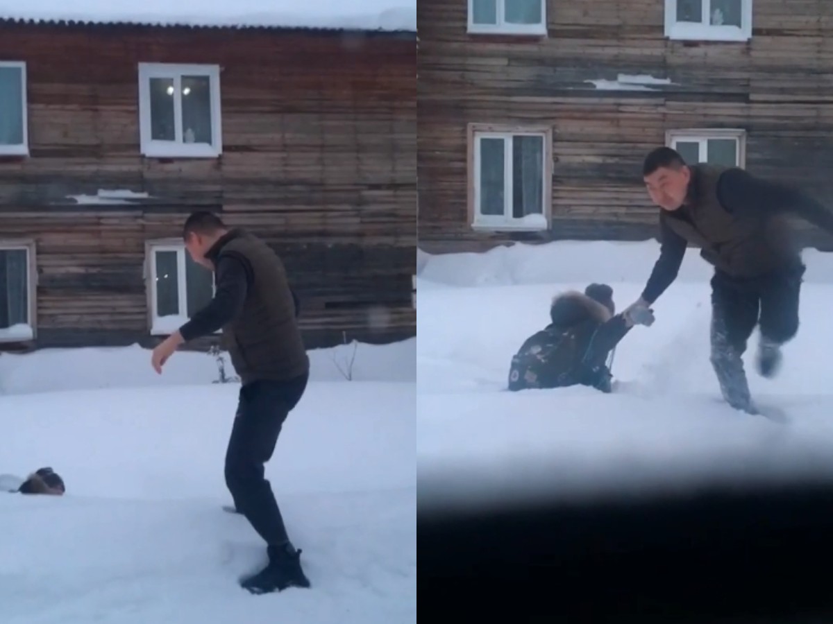 Таксист в Ханты-Мансийске спас школьника, провалившегося по шею в сугроб