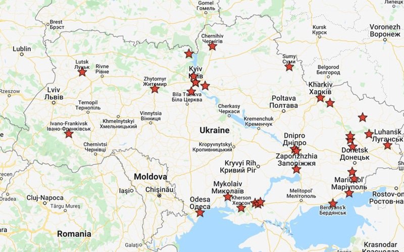 Опубликована предполагаемая карта ударов России по военным объектам Украины (ФОТО)