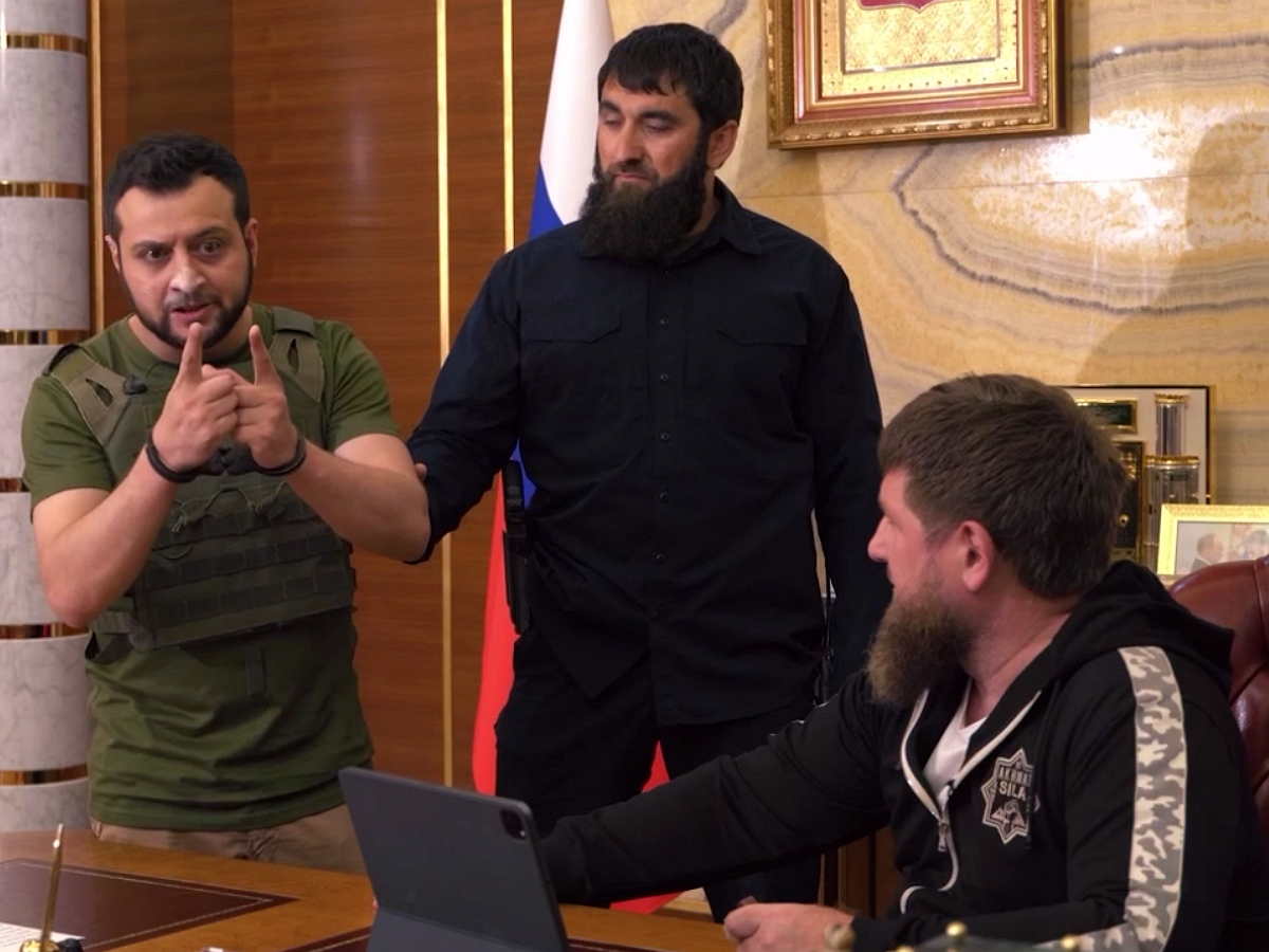 «Муки больше не будет»: Кадыров показал ролик-пародию с Зеленским, который просится часовым в «Ахмат»