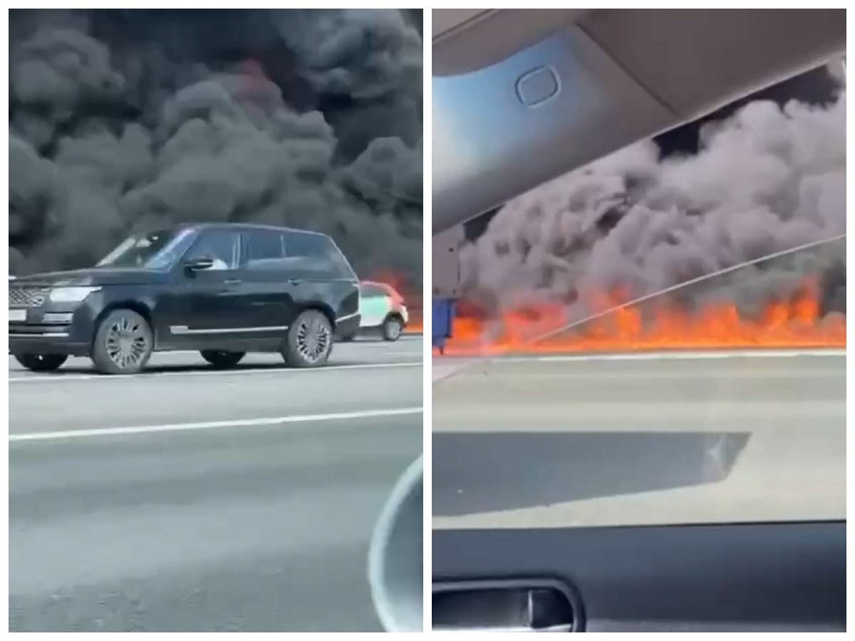 Видео с мощным пожаром на МКАДе из-за ДТП с бензовозом опубликовали в Сети