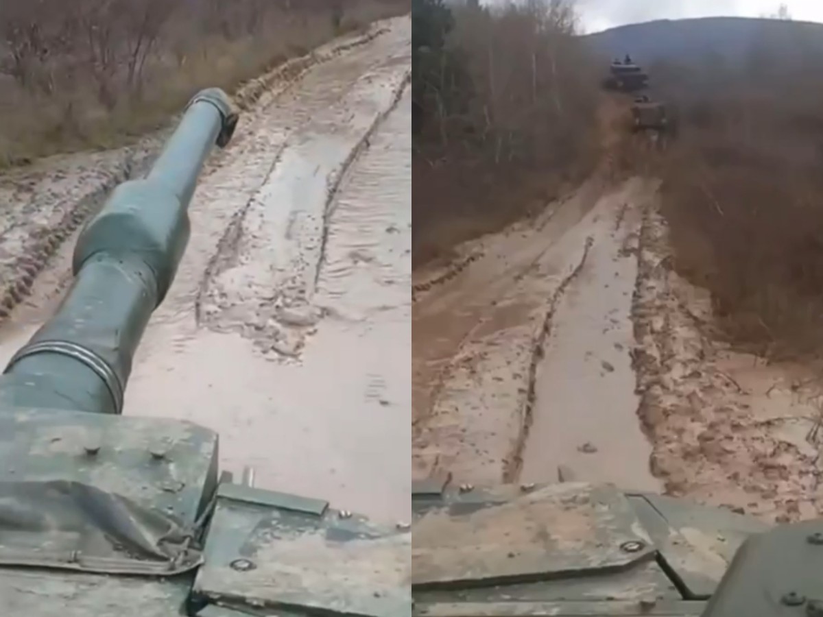 Немецкие танки Leopard 2A4 на Украине утонули в грязи: опубликовано видео