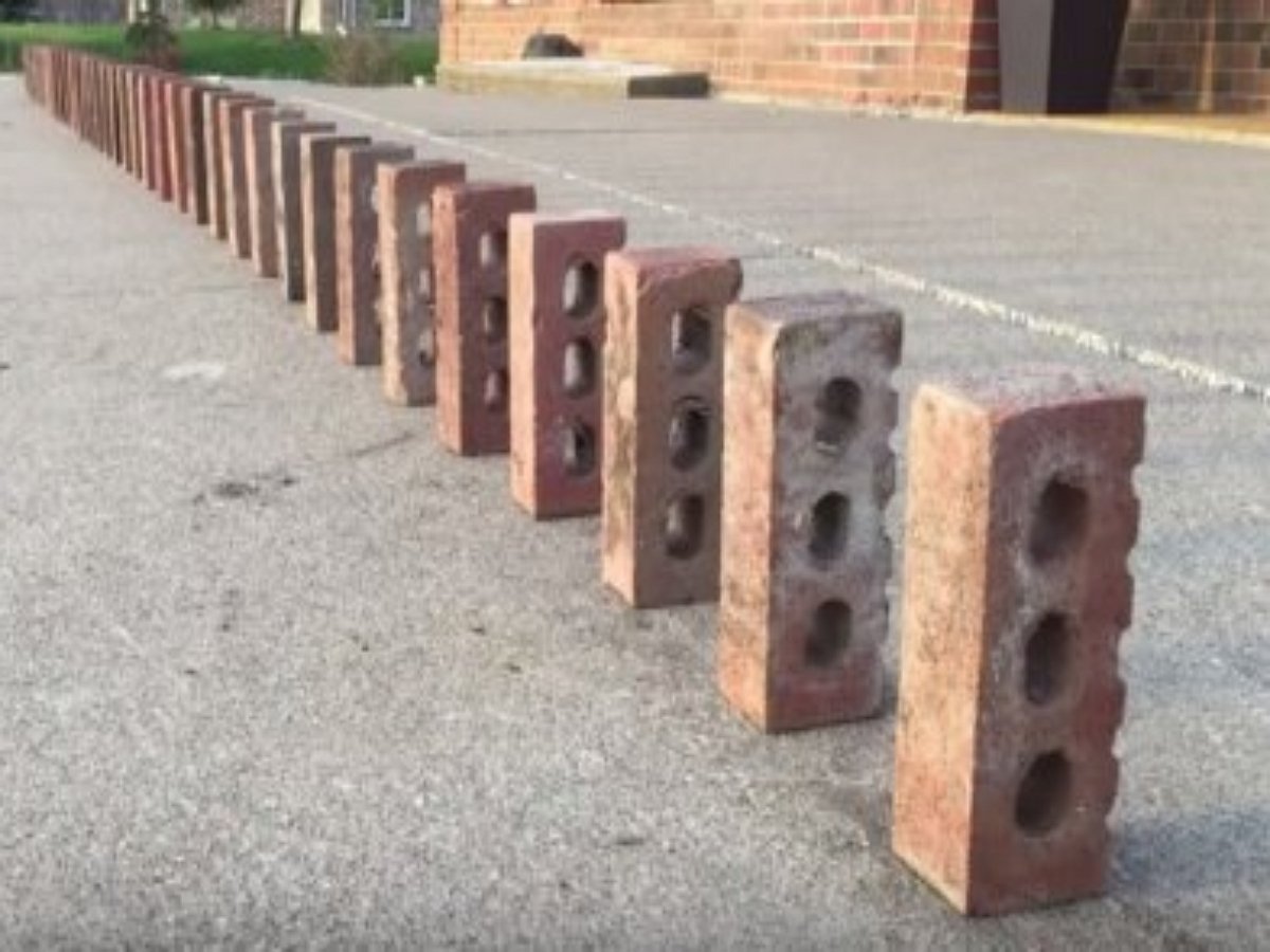 Двойное домино из кирпичей показали в Сети