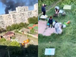 Жители Харькова жарили шашлык на фоне взрывов, попав на видео