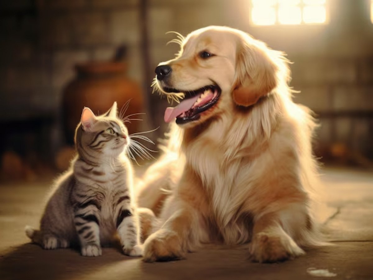 Что делает котенок, нашедший спящего ретривера