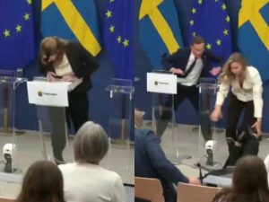 Глава Минздрава Швеции упала в обморок в первый же день работы, попав на видео