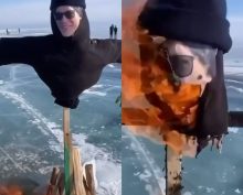 «Очистили от скверны»: на Байкале сожгли чучело с лицом певца SHAMAN