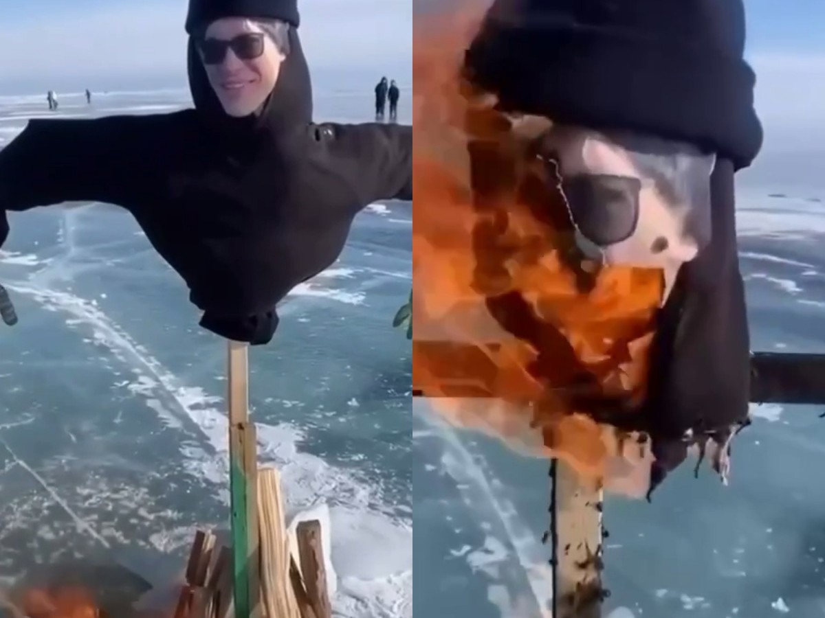 «Очистили от скверны»: на Байкале сожгли чучело с лицом певца SHAMAN